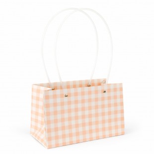 Pungă tip poșetă orizontală carouri piersică-alb 11×22×14 cm set 10 buc